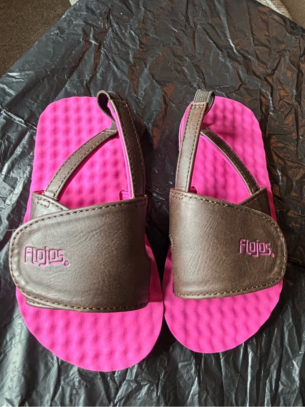 Flojos Hot Pink and Brown Infant/Toddler Slide Sandals Size 8 LIKE NEW Beach